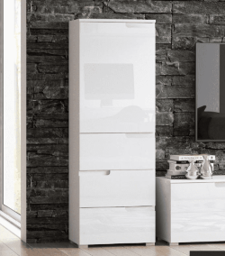 Cecily White Gloss Slim Tallboy Storage Unit with Cupboard and Drawers