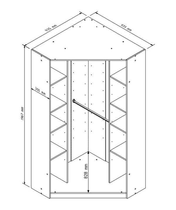 Cecily Full Mirrored and White 2 Door Corner Wardrobe