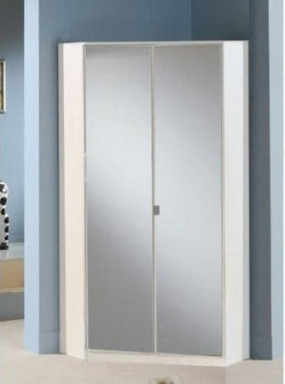 Cecily Full Mirrored and White 2 Door Corner Wardrobe
