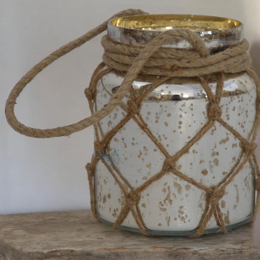 Glass Jar Lantern with Rope