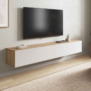 Nora Nordic Oak Effect And White Wall Mounted Floating Wide Large TV Unit
