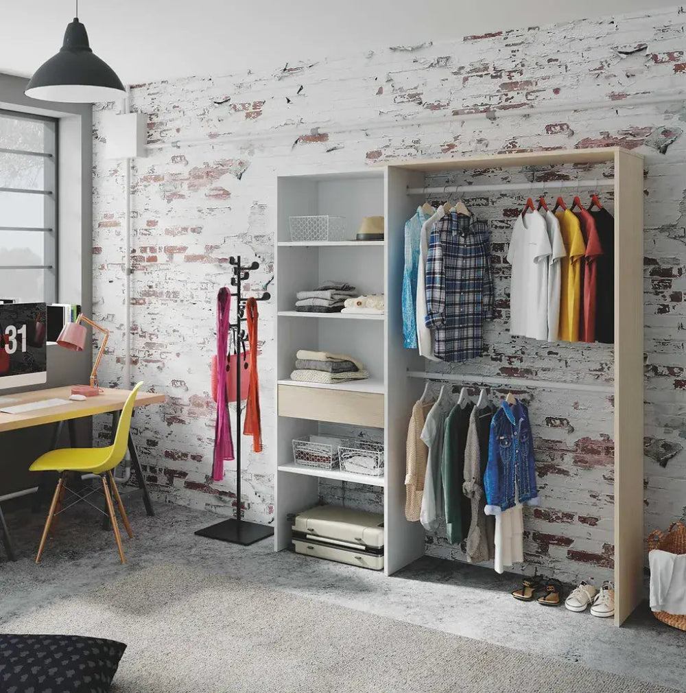 Wylda Oak and White Open Door Wardrobe With Shelves And Rail