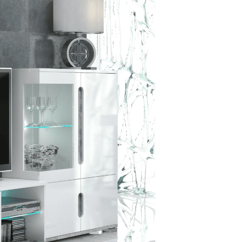 Olivia White High Gloss & Grey Low Display Cabinet